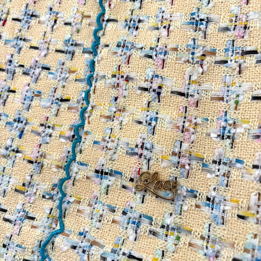 LACEMADE Yellow Tweed Mini Skirt with Teal Trim - Picture 4 of 7